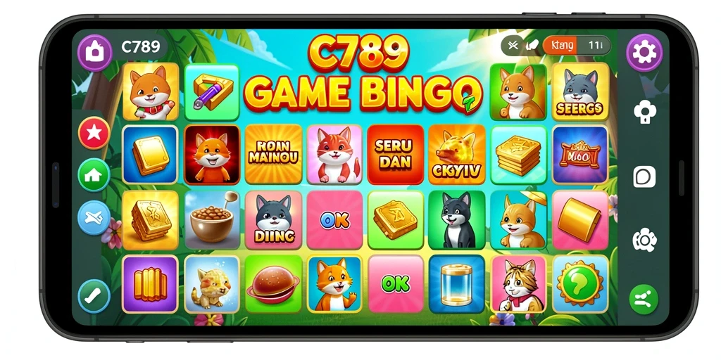 Tampilan gameplay utama C789 yang penuh warna dan interaktif di Bingo.