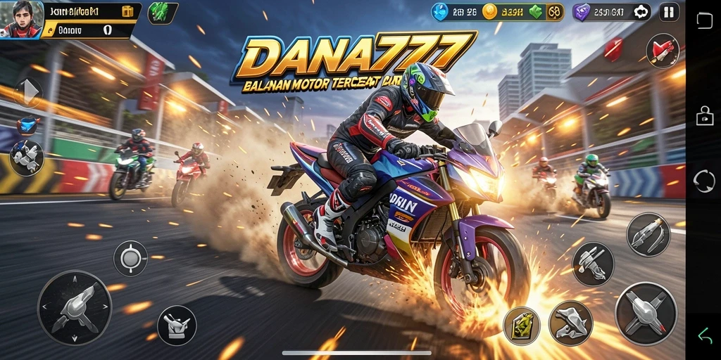 Gameplay DANA777 yang menegangkan dengan aksi balapan motor.