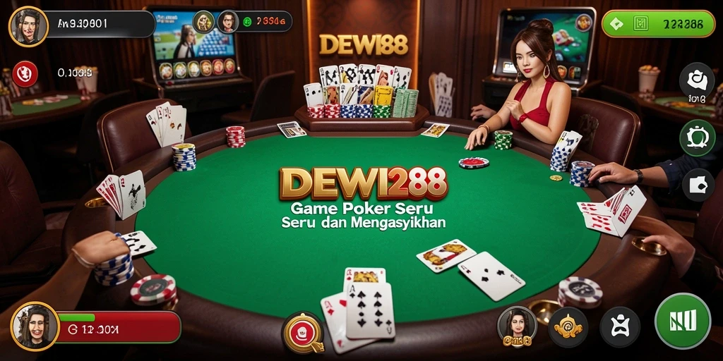 Screenshot DEWI288 menampilkan gameplay Poker yang mendebarkan.
