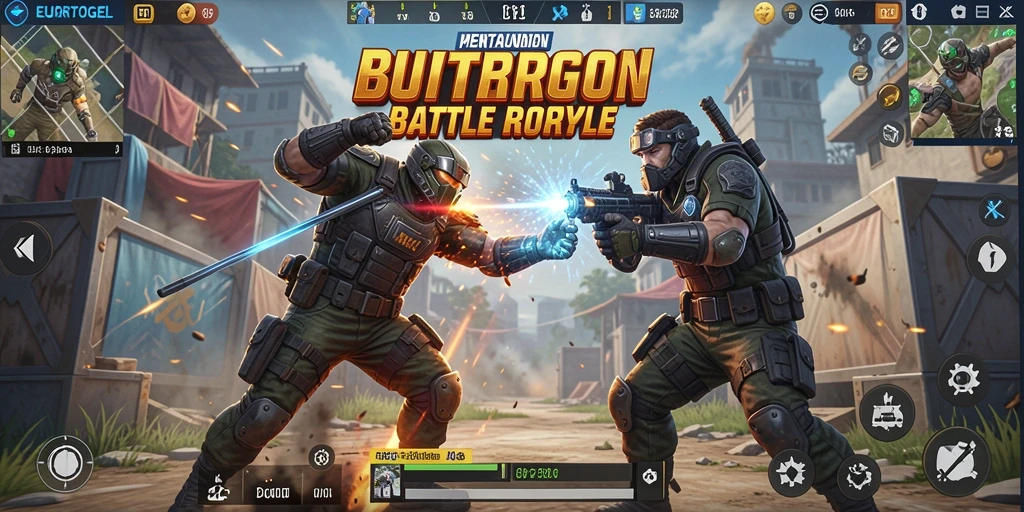 Tampilan gameplay mendebarkan dari EUROTOGEL saat pertempuran Battle Royale.