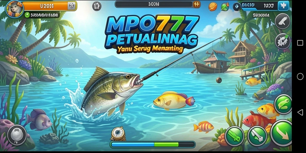 Screenshot MPO777 menampilkan aksi memancing yang seru di lautan.