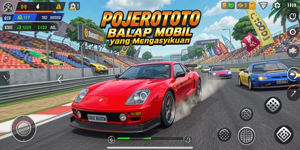 Tampilan utama dari gameplay balapan seru di POJEROTOTO.