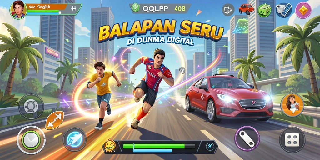 Tampilan gameplay QQRP yang menegangkan saat balapan di trek cepat.