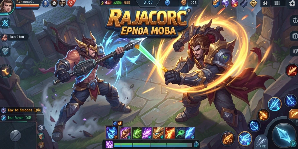 Tampilan aksi dinamis dalam gameplay RAJACORC MOBA.