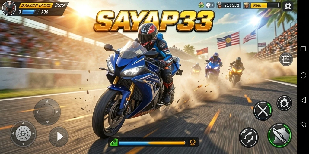 Tampilan gameplay menegangkan dalam balapan motor.