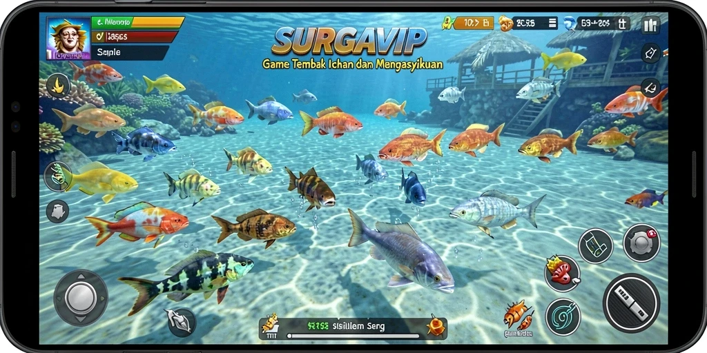 Tampilan gameplay SURGAVIP yang menegangkan saat menembak ikan.