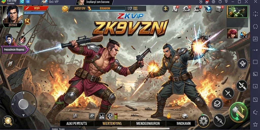 Screenshot menunjukkan aksi pertempuran seru dalam ZK9VIP.